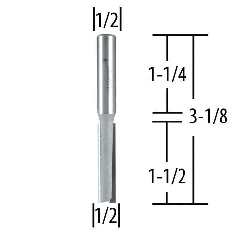 Makita 733005-8A 1/2" Straight, 2 Flute, C.T. Router Bit, 1/2" Shank, 1‑1/2" Cut