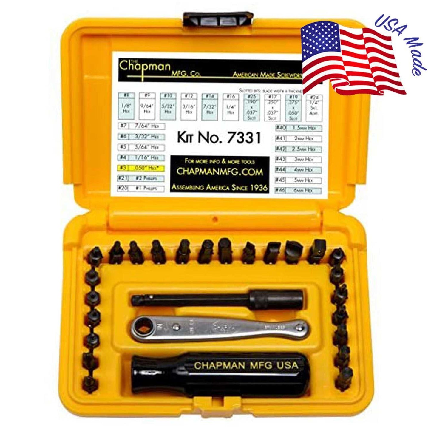 Chapman Mfg 7331 Sae + Metric Allen Hex Screwdriver Set-Safety Yellow