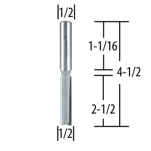 Makita 733254-A 1/2" Straight, 2 Flute, C.T. Router Bit, 1/2" Shank, 2‑1/2" Cut