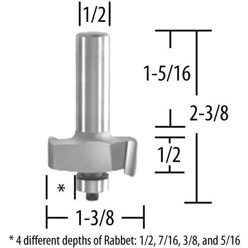 Makita 733284-A Router Bit Adj 5/16"‑1/2" Rabbet, 2 Flute, 1/2" SH, C.T.