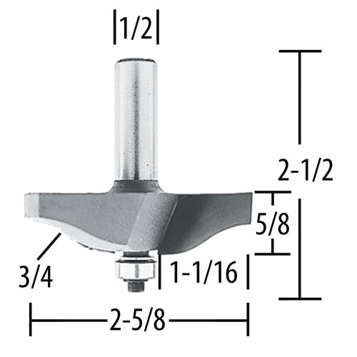 Makita 733303-A Router Bit 1‑1/16" Raised Panel (Ogee), 2 Flute, 1/2" SH, C.T.