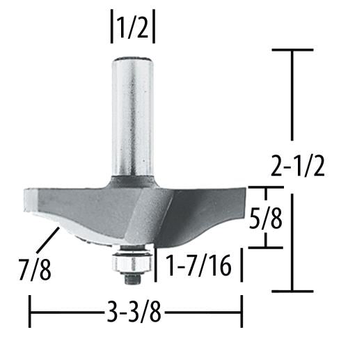 Makita 733305-A Router Bit 1‑7/16" Raised Panel (Ogee), 2 Flute, 1/2" SH, C.T.