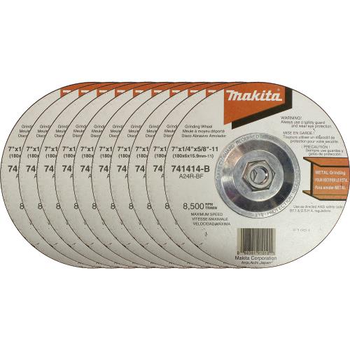 Makita 741414-B-10 7" x 5/8"‑11 x 1/4" Hubbed Grinding Wheel, 24 Grit, 10/pk