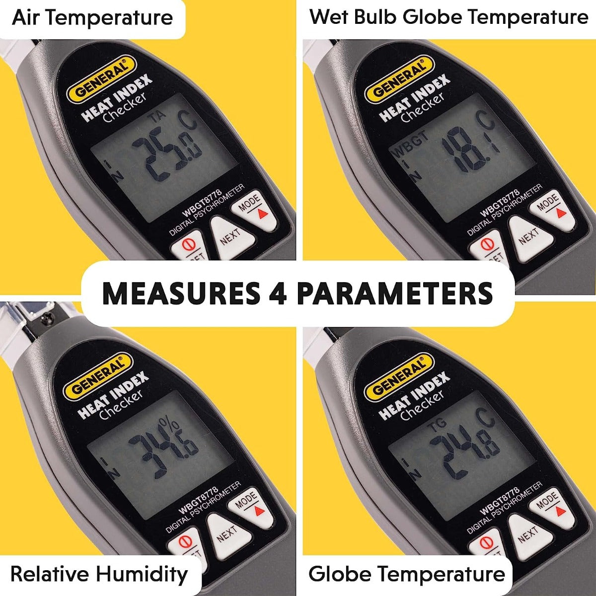 General Tools WBGT8778 Heat Index Monitor With 75 X 75Mm Brass Black Ball