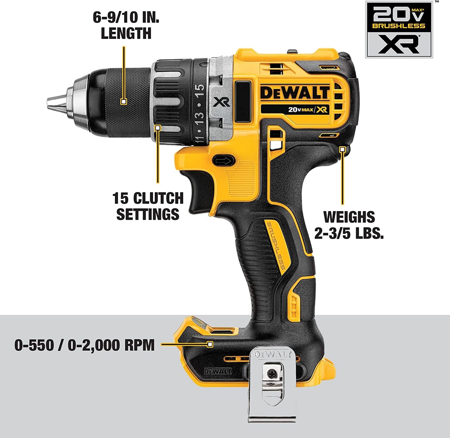 Dewalt DCD791P1 20V Max* Xr® Brushless 1/2 In Cordless Drill/Driver Kit