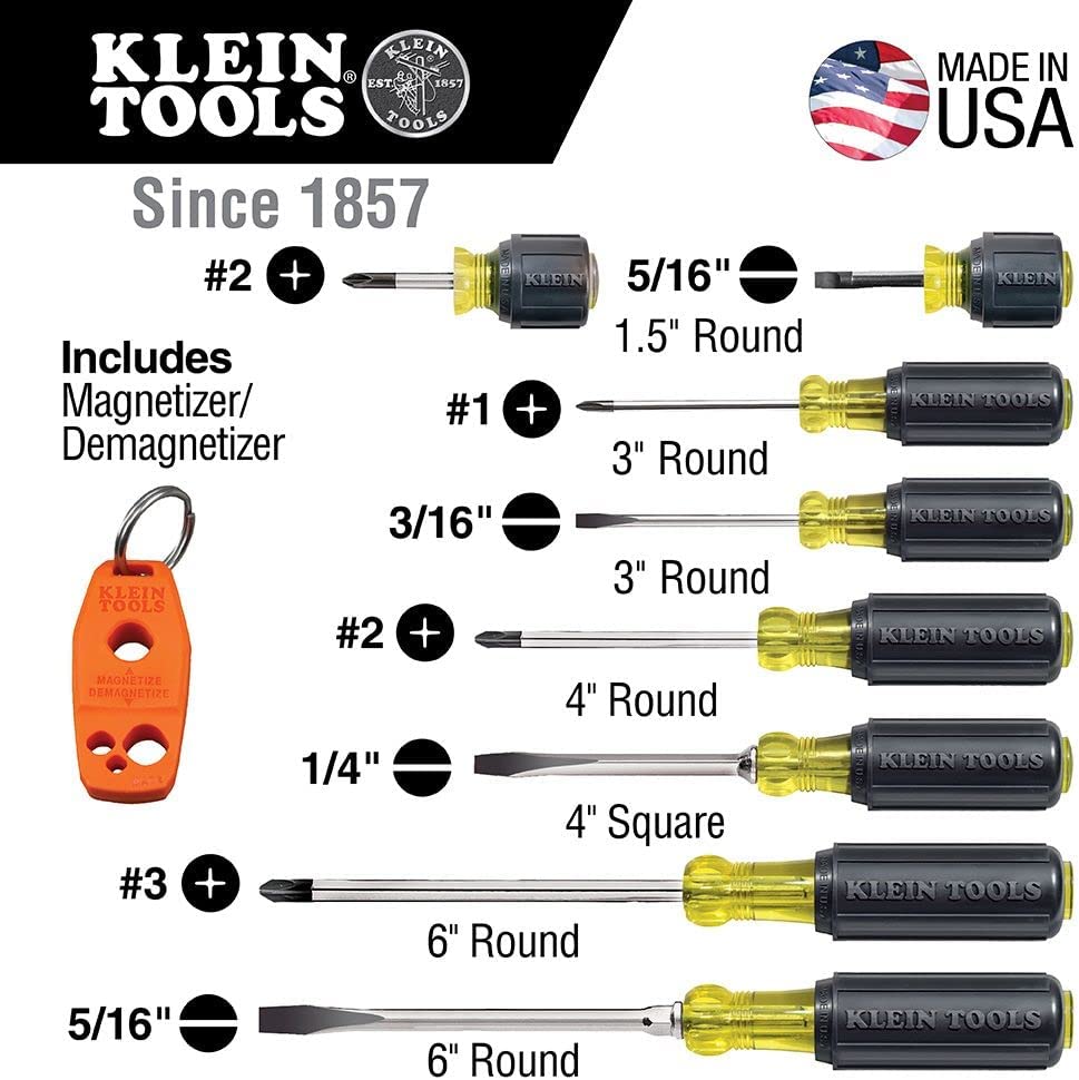 Klein Tools 85148 Screwdriver Set Plus Magnetizer, Cushion-Grip, 8-Piece