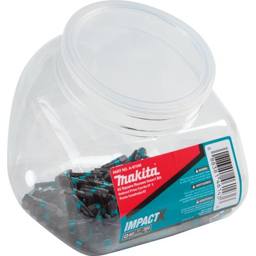 Makita A-97346 ImpactX™ #2 Square Recess 1″ Insert Bit, 200/pk, Jar