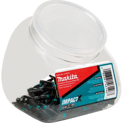 Makita A-97374 ImpactX™ #2 Square Recess 2″ Power Bit, 100/pk, Jar