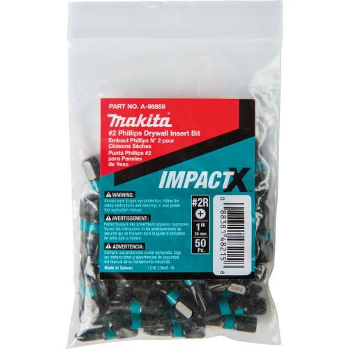 Makita A-98859 ImpactX™ #2 Phillips Drywall 1″ Insert Bit, 50/pk, Bulk