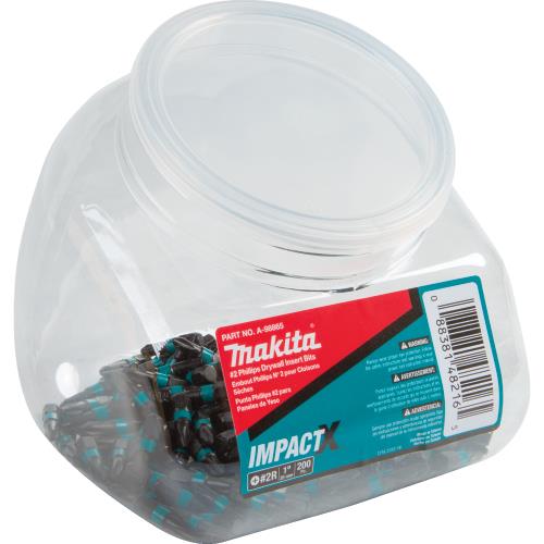 Makita A-98865 ImpactX™ #2 Phillips Drywall 1″ Insert Bit, 200/pk, Jar