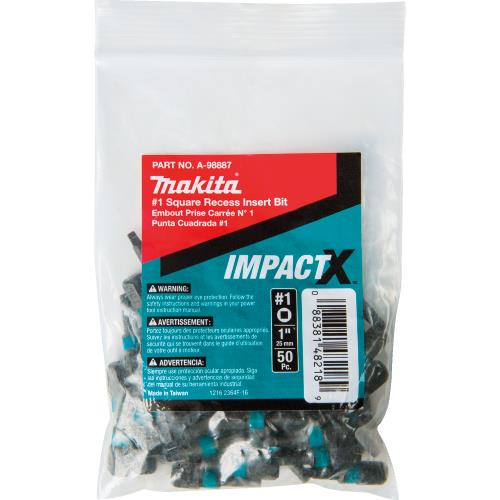 Makita A-98887 ImpactX™ #1 Square Recess 1″ Insert Bit, 50/pk, Bulk