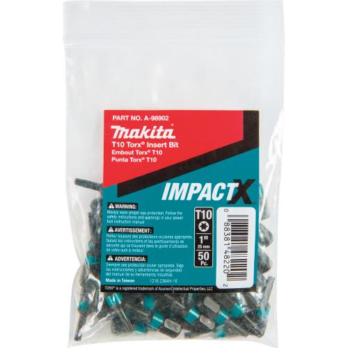 Makita A-98902 ImpactX™ T10 Torx® 1″ Insert Bit, 50/pk, Bulk