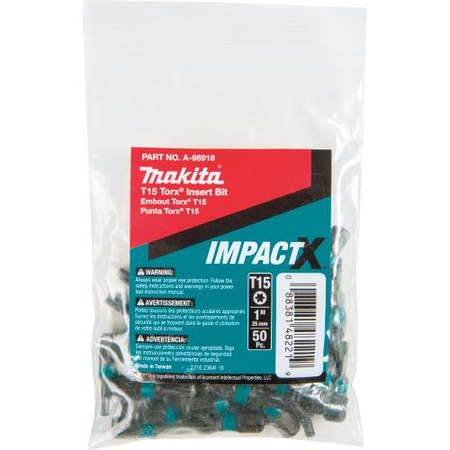 Makita A-98918 ImpactX™ T15 Torx® 1″ Insert Bit, 50/pk, Bulk