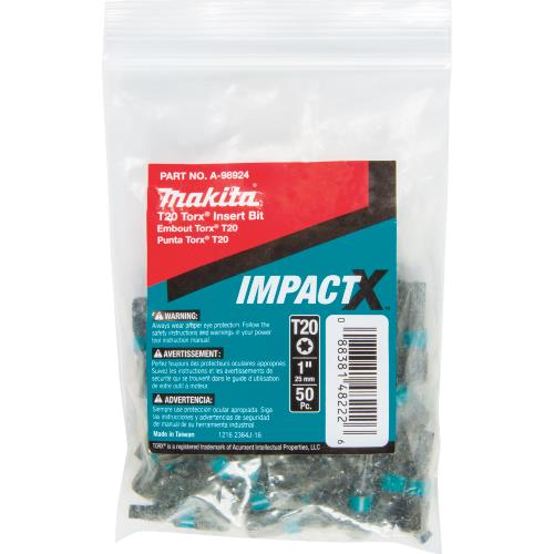 Makita A-98924 ImpactX™ T20 Torx® 1″ Insert Bit, 50/pk, Bulk