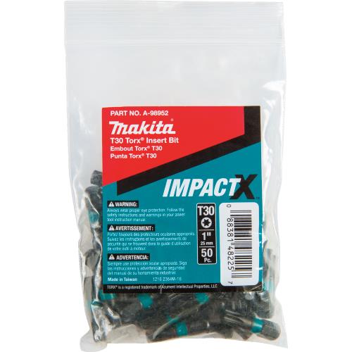Makita A-98952 ImpactX™ T30 Torx® 1″ Insert Bit, 50/pk, Bulk