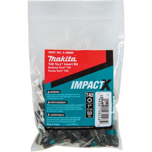 Makita A-98968 ImpactX™ T40 Torx® 1″ Insert Bit, 50/pk, Bulk