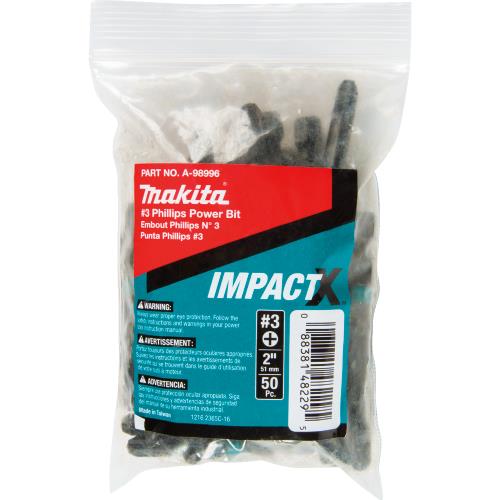 Makita A-98996 ImpactX™ #3 Phillips 2″ Power Bit, 50/pk, Bulk