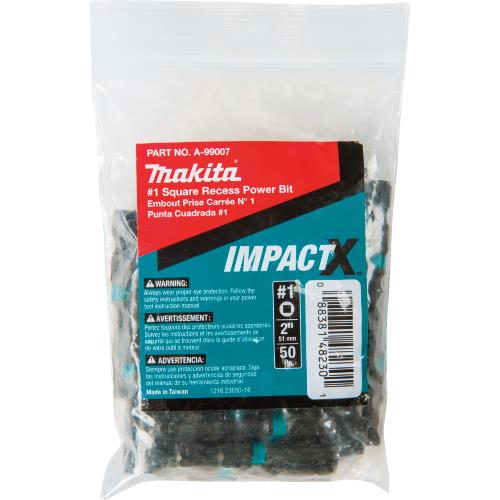 Makita A-99007 ImpactX™ #1 Square Recess 2″ Power Bit, 50/pk, Bulk