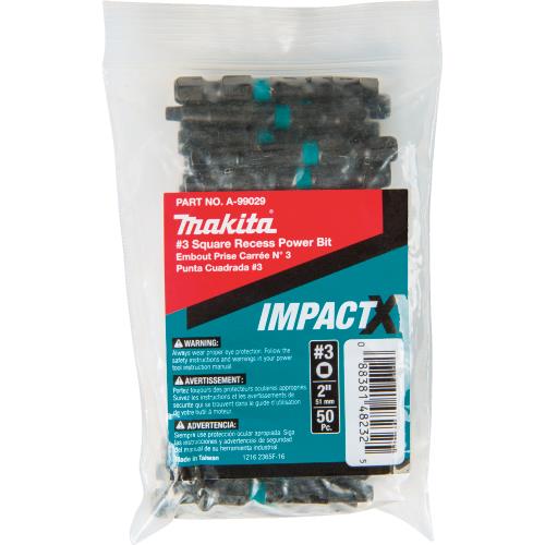 Makita A-99029 ImpactX™ #3 Square Recess 2″ Power Bit, 50/pk, Bulk
