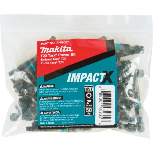 Makita A-99057 ImpactX™ T20 Torx® 2″ Power Bit, 50/pk, Bulk