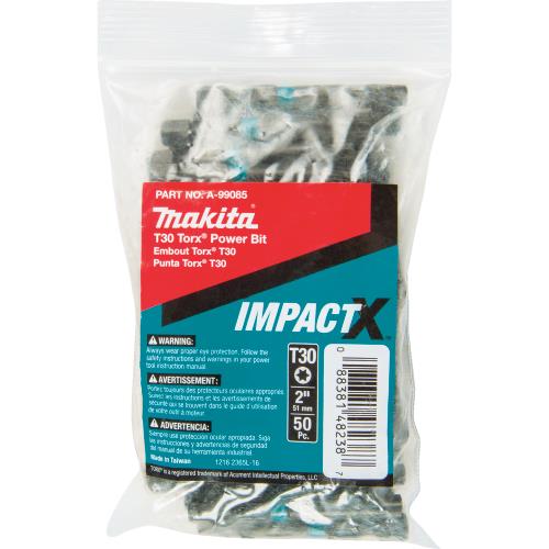 Makita A-99085 ImpactX™ T30 Torx® 2″ Power Bit, 50/pk, Bulk