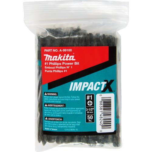 Makita A-99100 ImpactX™ #1 Phillips 3‑1/2″ Power Bit, 50/pk, Bulk