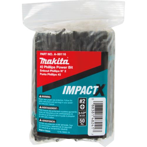 Makita A-99116 ImpactX™ #2 Phillips 3‑1/2″ Power Bit, 50/pk, Bulk