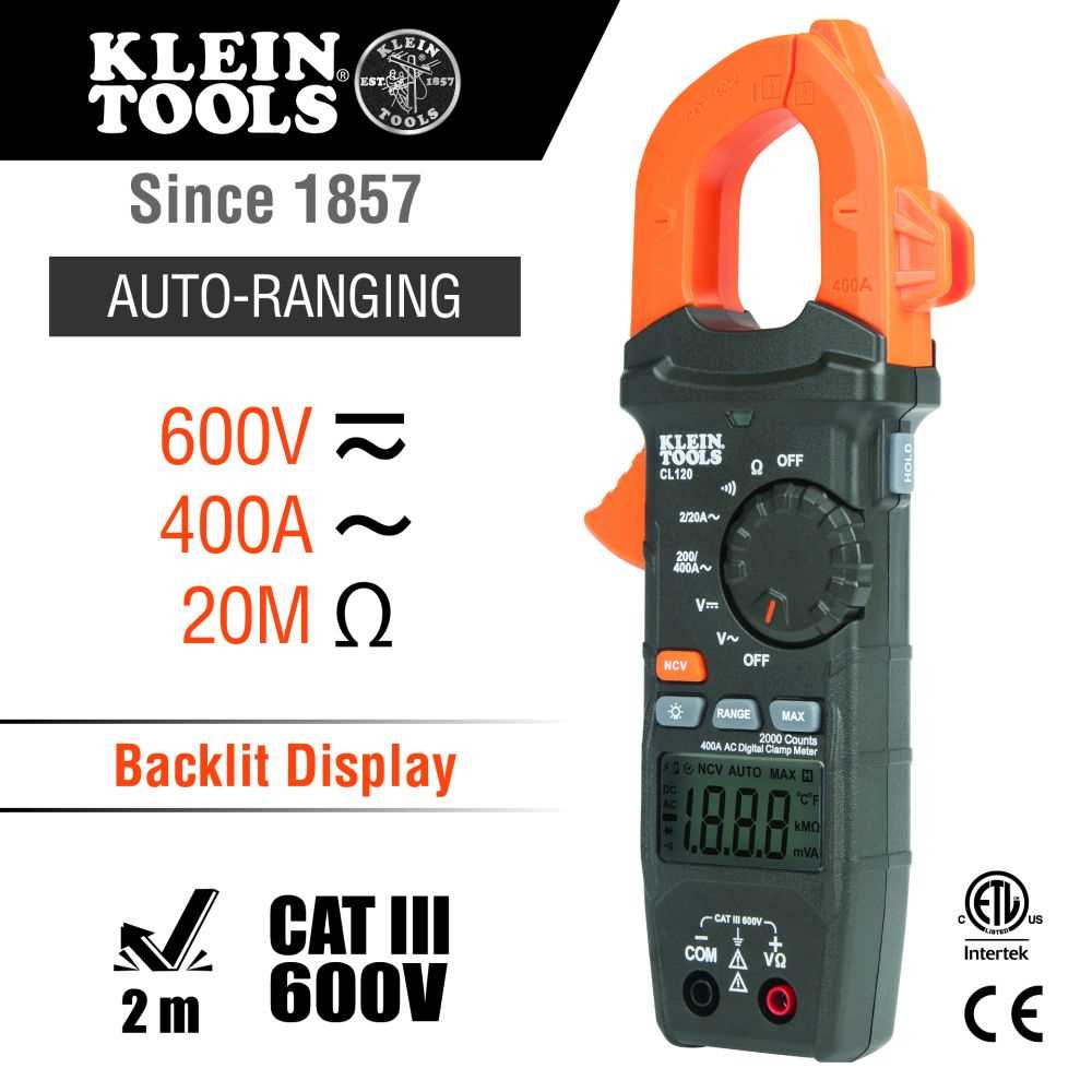 Klein Tools CL120 Digital Clamp Meter, Ac Auto-Ranging 400 Amp