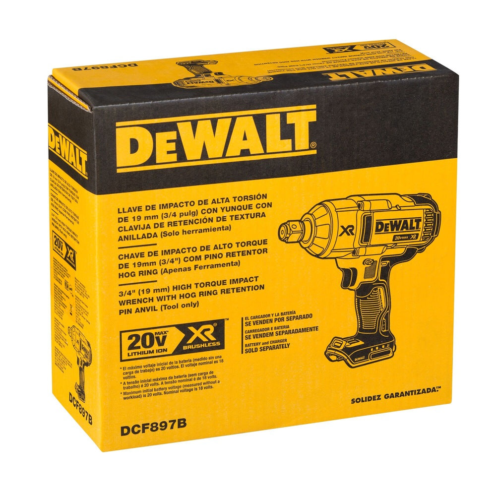 Dewalt DCF897B 20V Max* Xr® High Torque 3/4" Impact Wrench With Hog Ring Retention Pin Anvil (Bare)