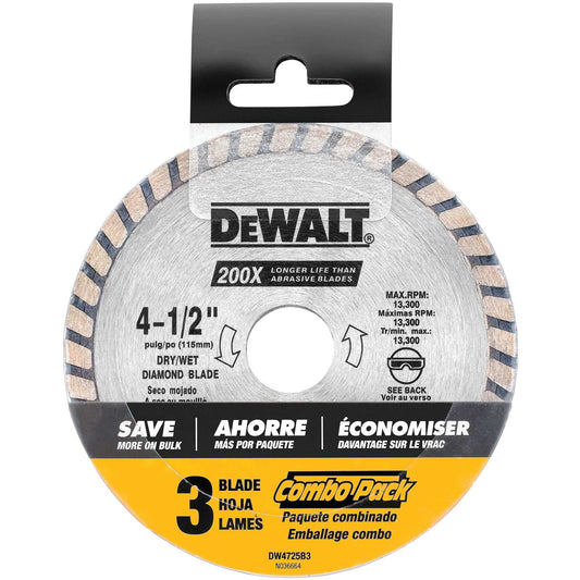 Dewalt DW4725B 4-1/2" High Performance Diamond Masonry Blade - 3 Pack