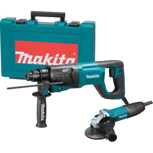 Makita HR2641X1 1" SDS‑PLUS AVT® Rotary Hammer (D‑handle) and 4‑1/2" Angle Grinder