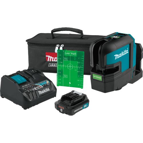 Makita SK105GDNAX 12V max CXT® Lithium‑Ion Cordless Self‑Leveling Cross‑Line Green Beam Laser Kit (2.0Ah)