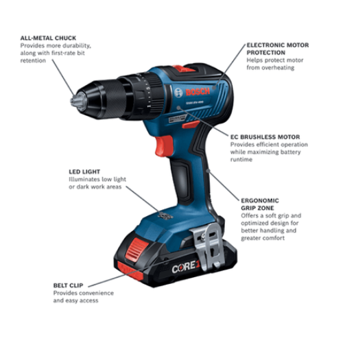 Bosch GXL18V-240B22 18V 2-Tool Combo Kit with 1/2 In. Hammer Drill/Driver