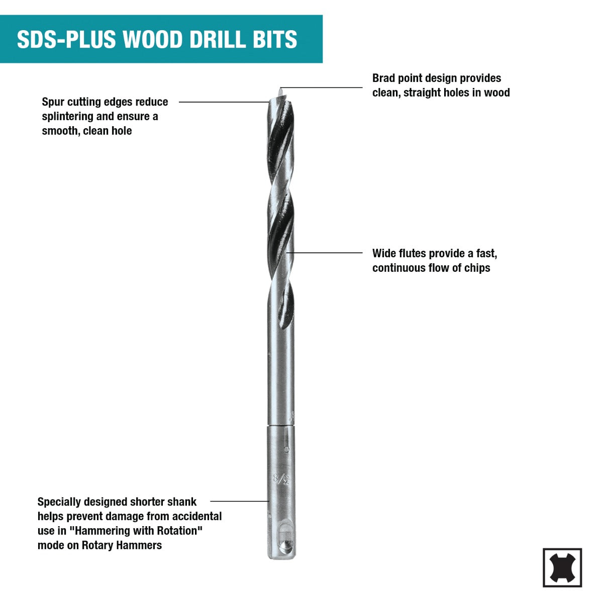 Makita B-59237 3/8" x 6‑3/8" SDS‑Plus Drill Bit, Wood