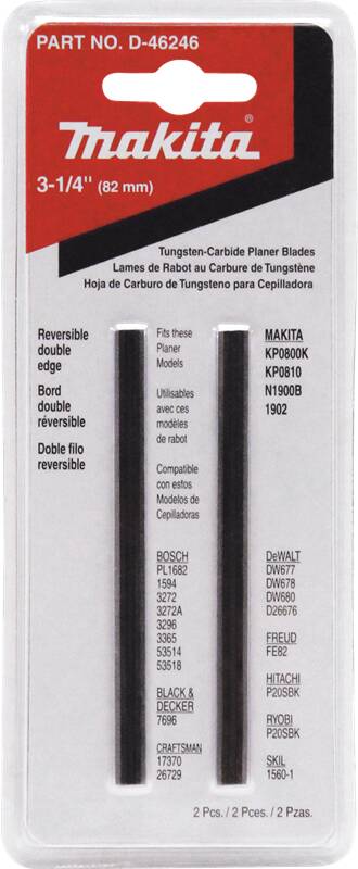 Makita D-46246 3‑1/4" Planer Blade, Double Edged Tungsten‑Carbide, 2/pk