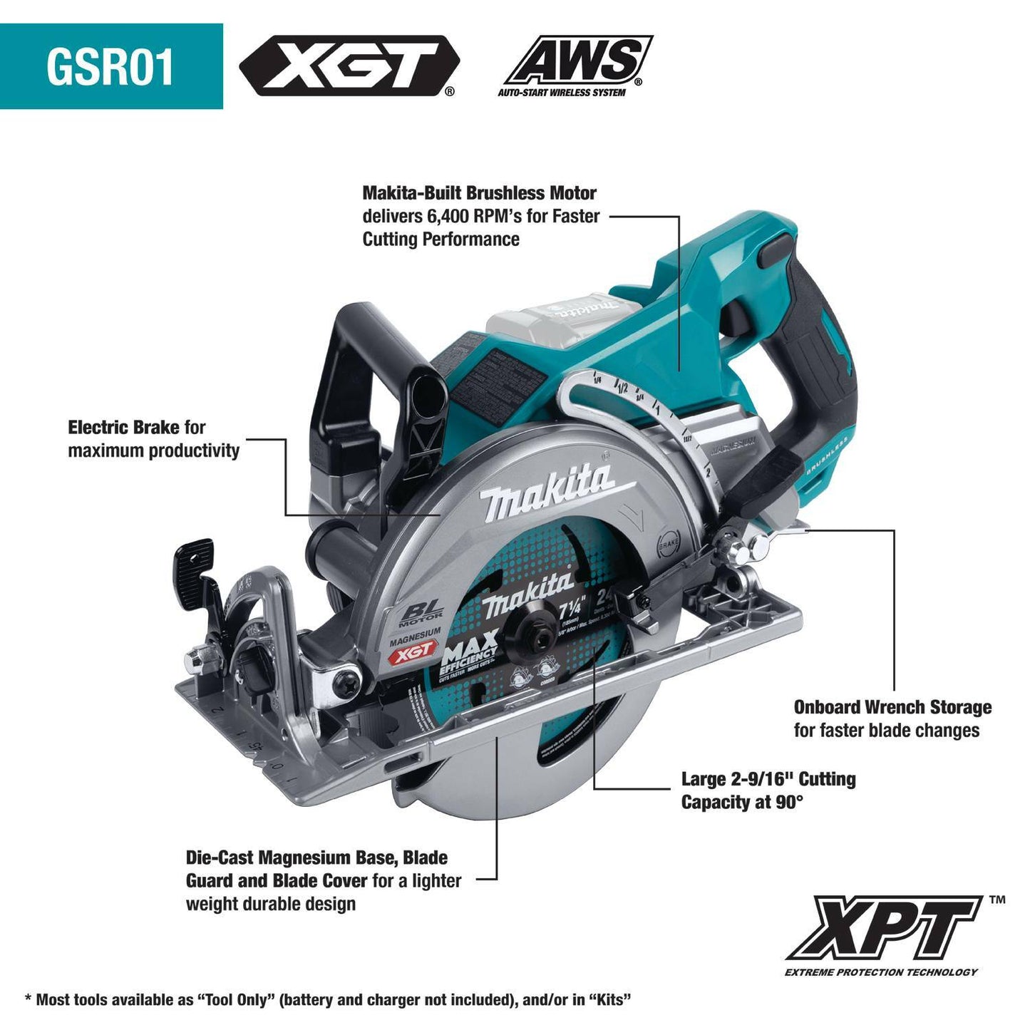 Makita GSR01Z 40V max XGT® Brushless Cordless Rear Handle 7‑1/4” Circular Saw, Tool Only