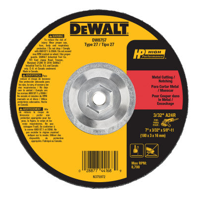 Dewalt DW8757 Type 27 Hp Metal Cutting Wheels