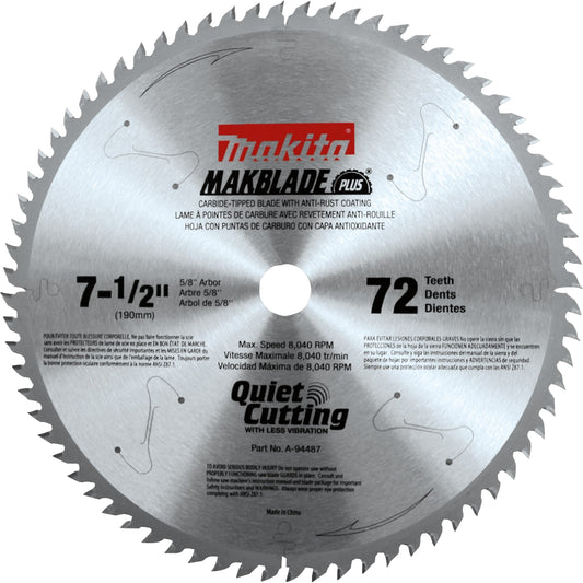 Makita A-94487 7‑1/2" 72T Carbide‑Tipped Miter Saw Blade