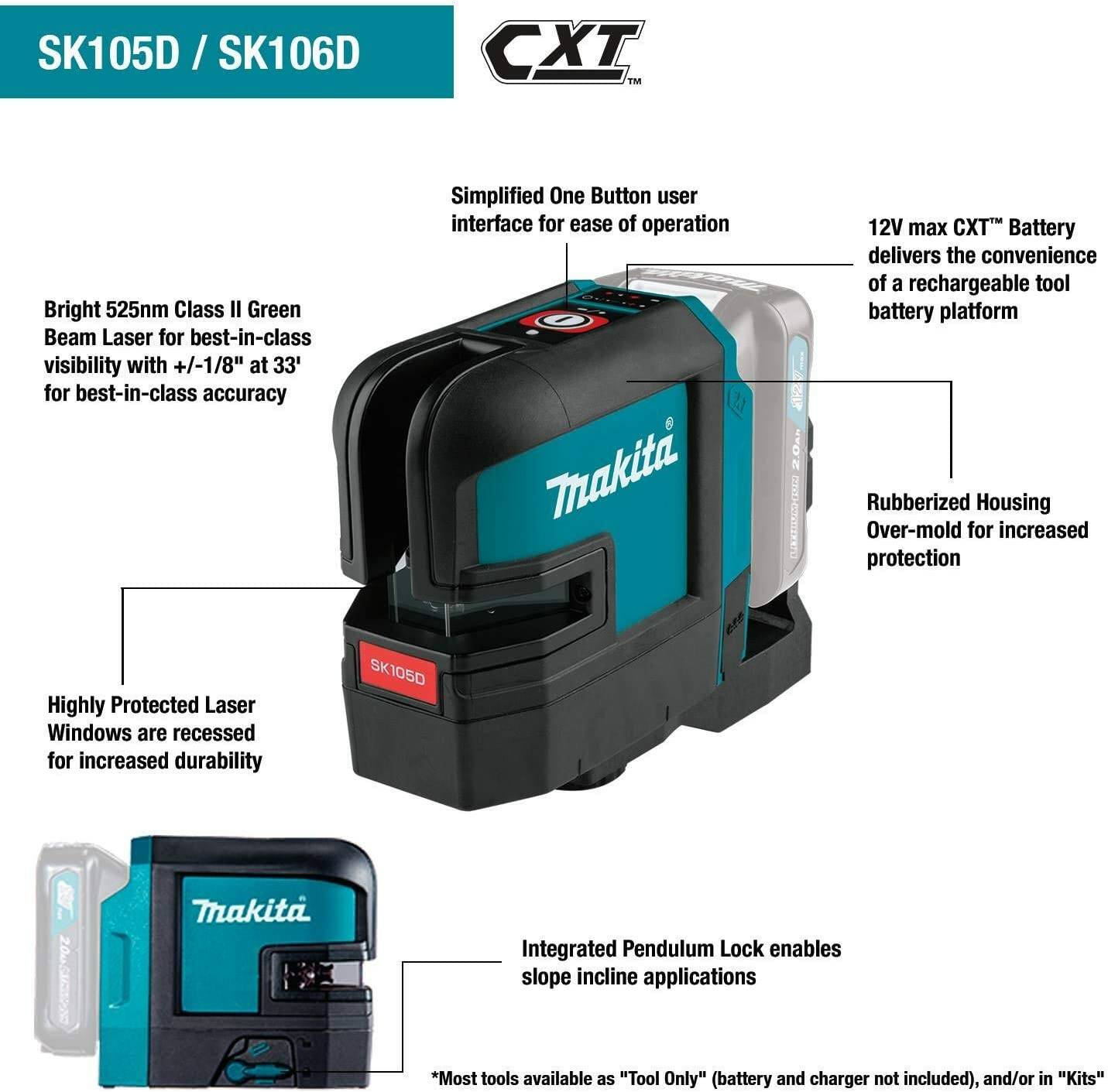 Makita SK105DNAX 12V max CXT® Lithium‑Ion Cordless Self‑Leveling Cross‑Line Red Beam Laser Kit (2.0Ah)