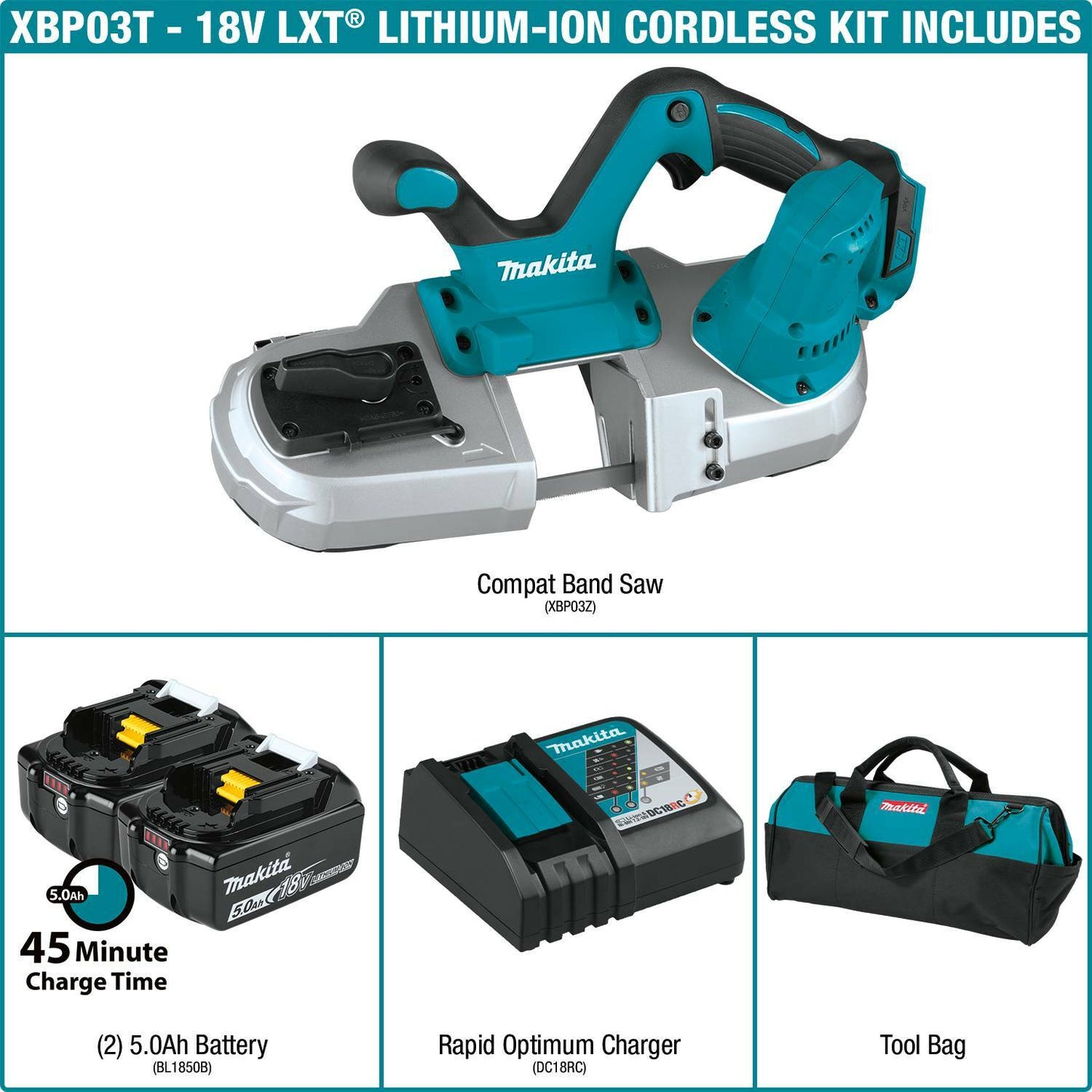 Makita XBP03T 18V LXT® Lithium‑Ion Cordless Compact Band Saw Kit (5.0Ah)