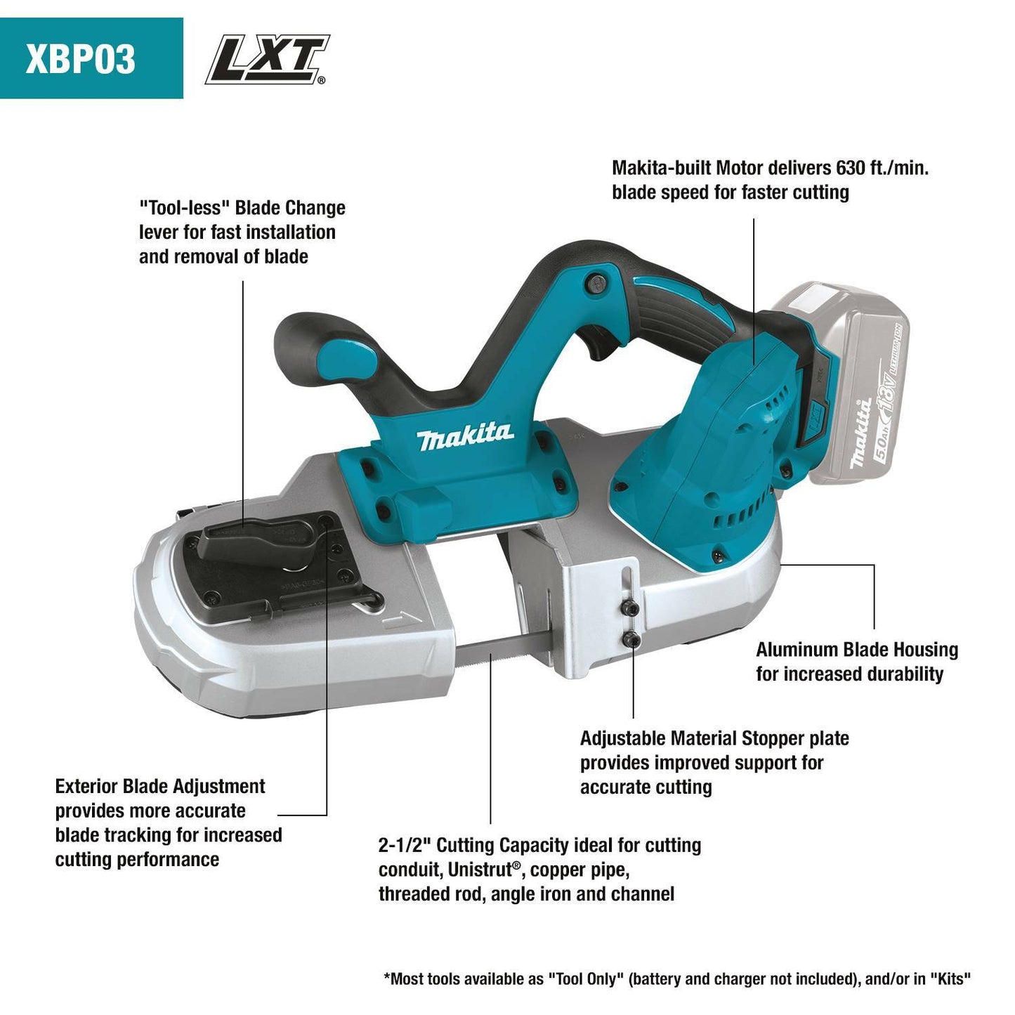 Makita XBP03T 18V LXT® Lithium‑Ion Cordless Compact Band Saw Kit (5.0Ah)