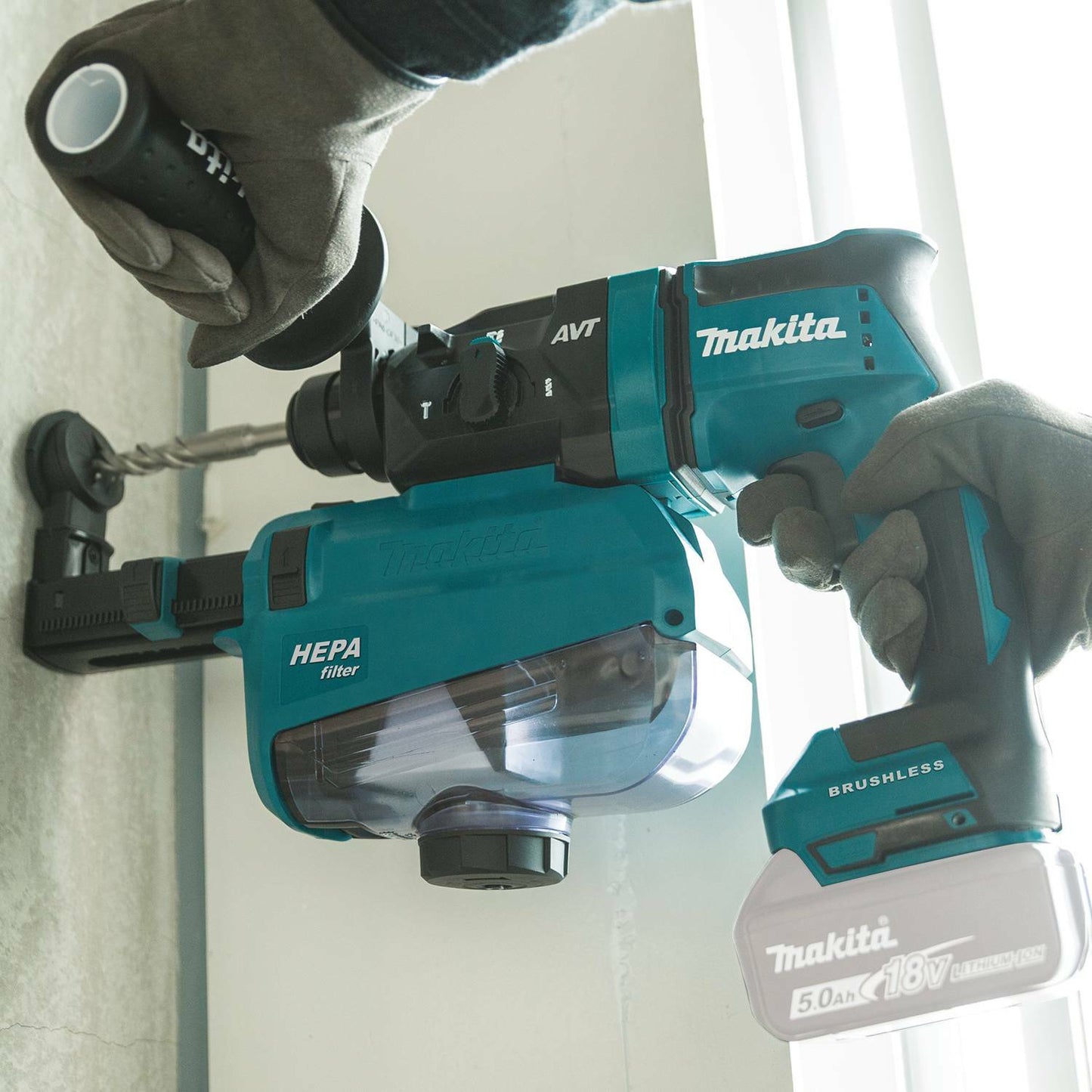 Makita XRH12ZW 18V LXT® Lithium‑Ion Brushless Cordless 11/16" SDS‑PLUS AVT® Rotary Hammer, w/ HEPA Dust Extractor, AWS® Capable, Tool Only