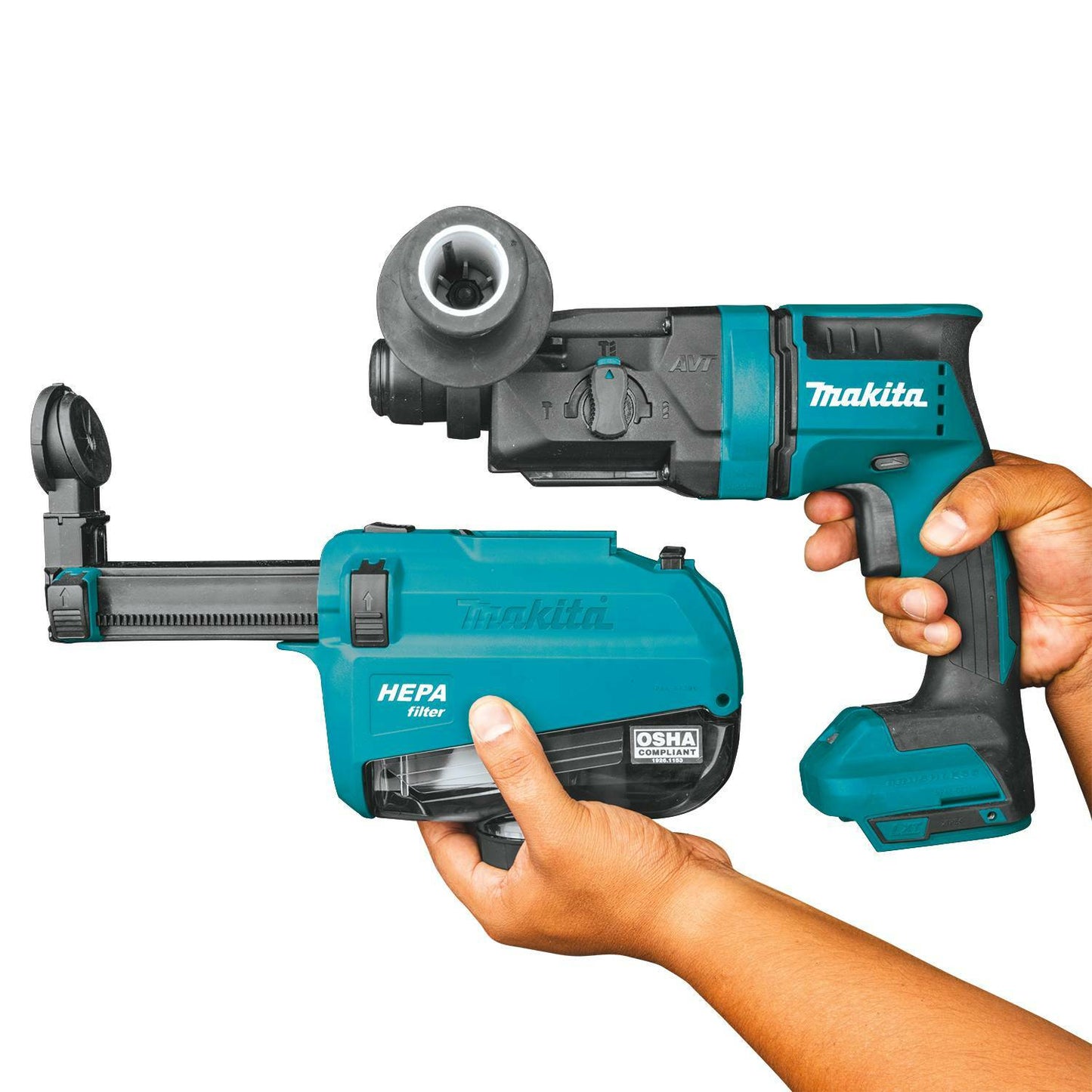 Makita XRH12ZW 18V LXT® Lithium‑Ion Brushless Cordless 11/16" SDS‑PLUS AVT® Rotary Hammer, w/ HEPA Dust Extractor, AWS® Capable, Tool Only